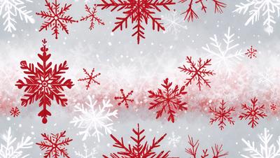 The primary subject of the image is a snowy scene with a red background. The setting is a winter landscape, possibly a snowy hillside or a snowy sky. The visual style is a combination of photo and digital art, creating a unique and eye-catching image. The dominant colors are red and white, giving the scene a warm and festive atmosphere.